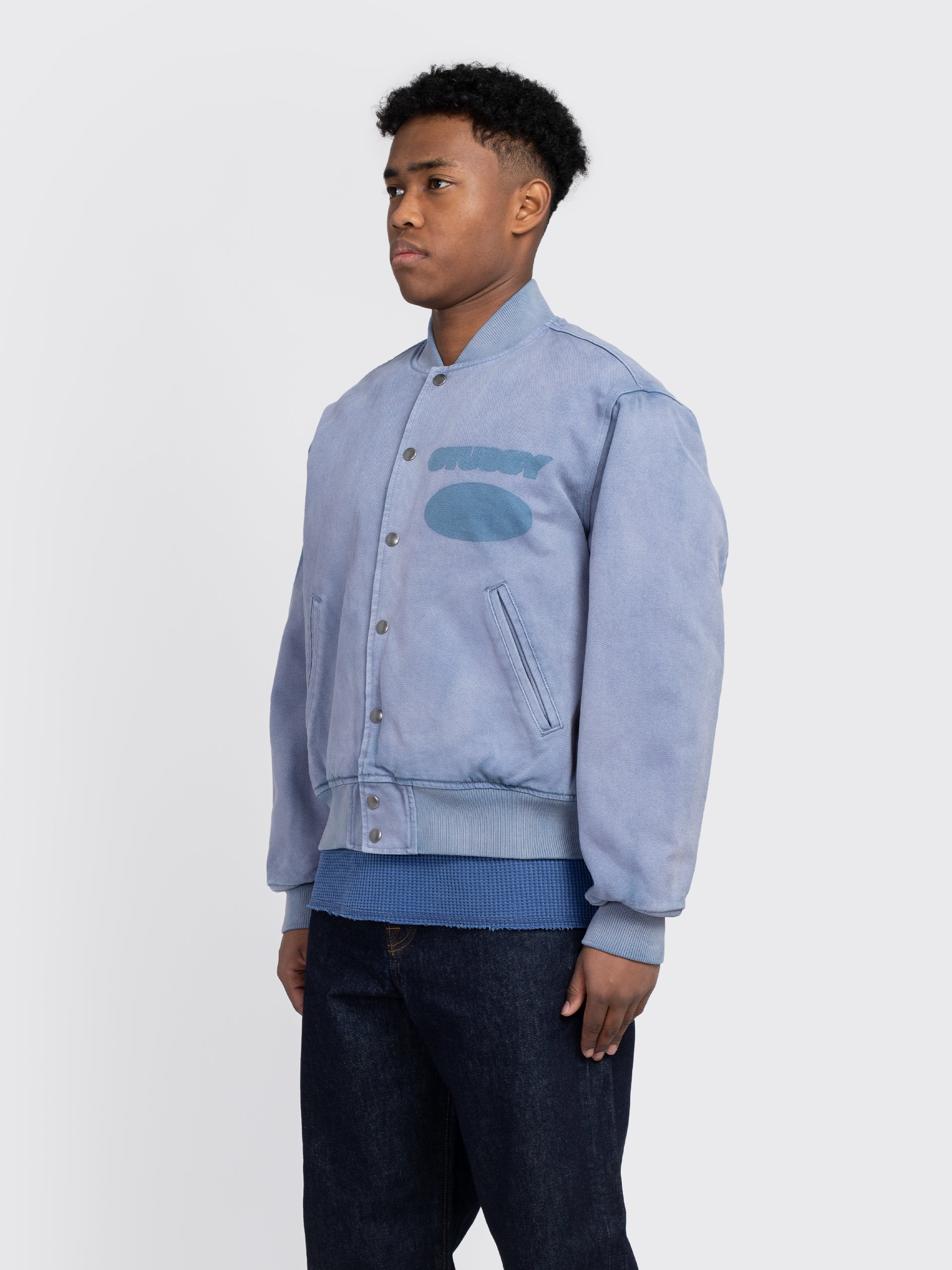STUSSY しまへ GHOST LOGO CANVAS VARSITY JACKET