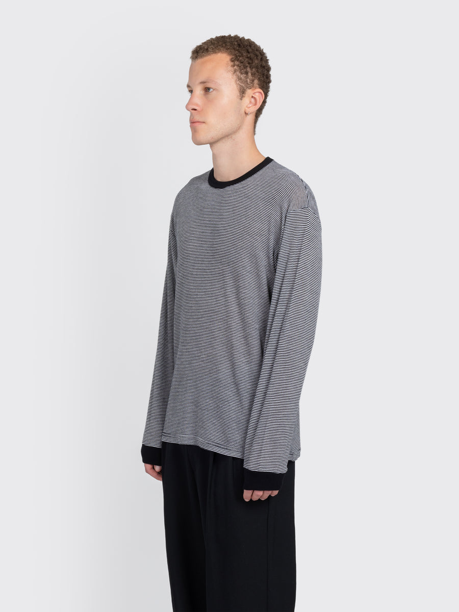 Fine Wool Oversized Long Sleeve Tee Stripe