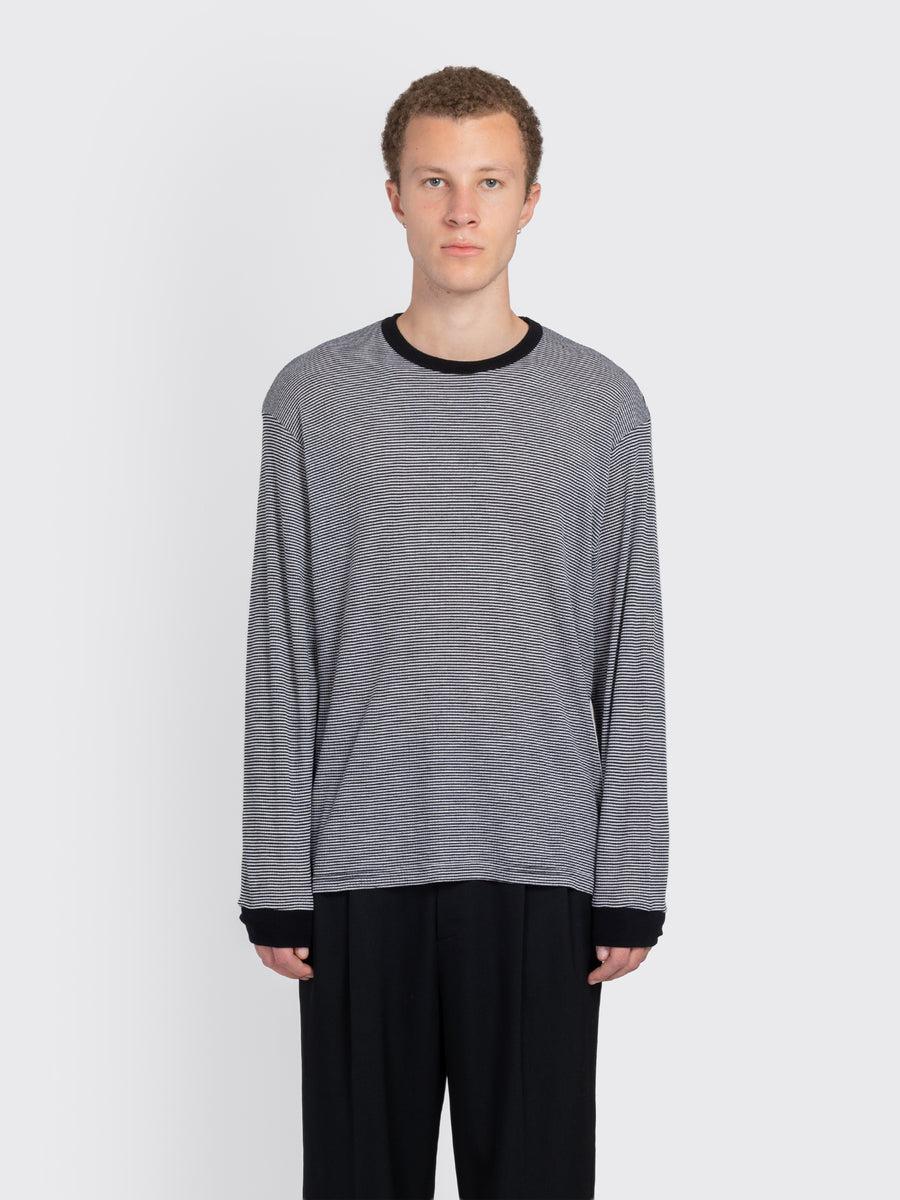 Fine Wool Oversized Long Sleeve Tee Stripe
