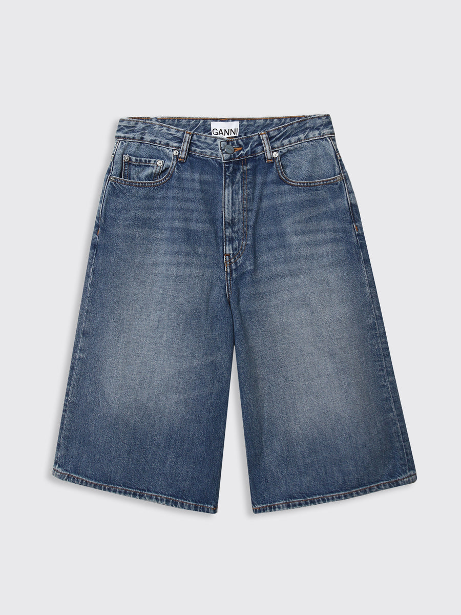 Vintage Washed Denim Wide Shorts