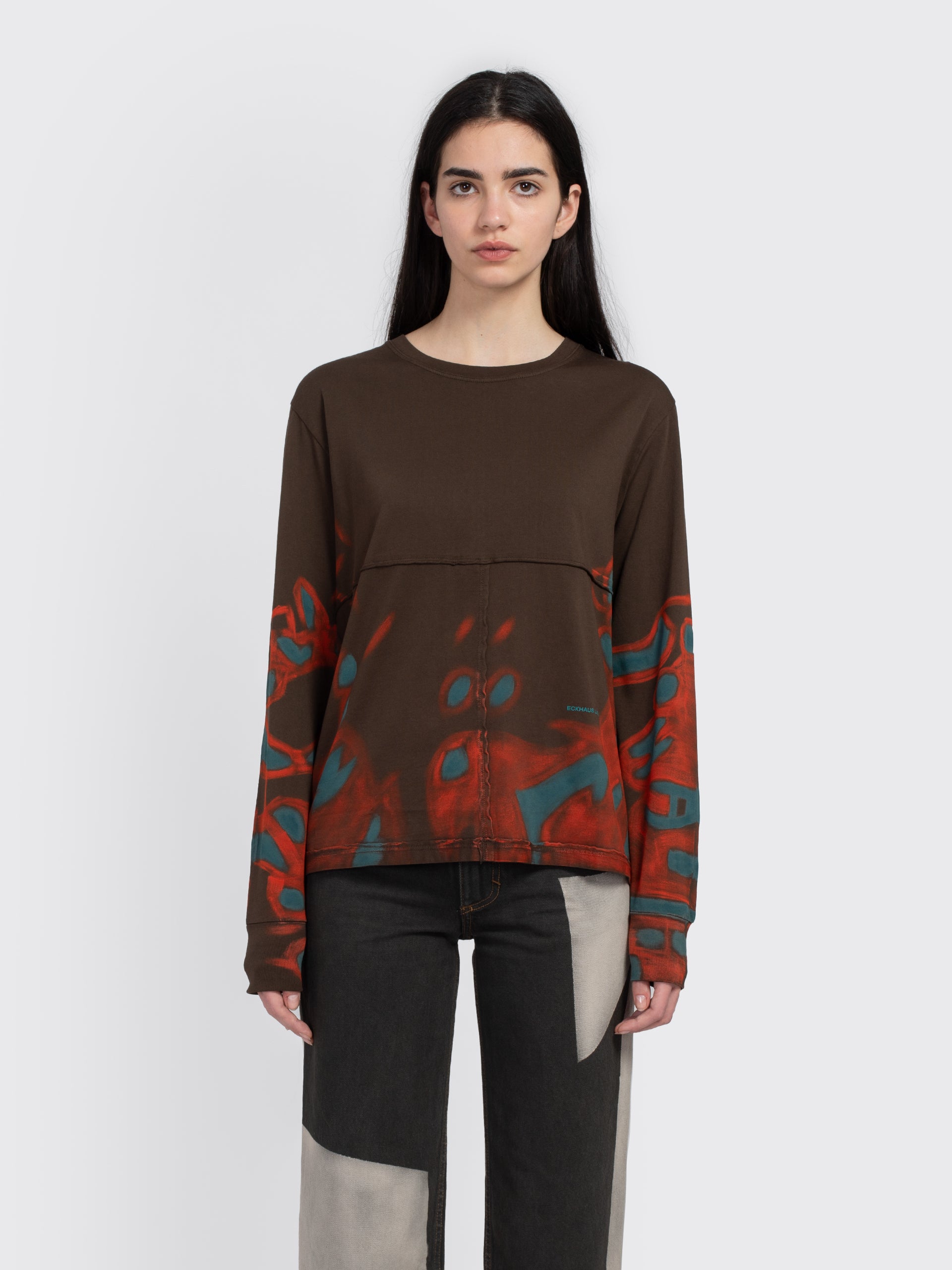 【関税込み】Eckhaus Latta オレンジ＆ブラウン Lapped Tシャツ 241830M213003_1.jpg