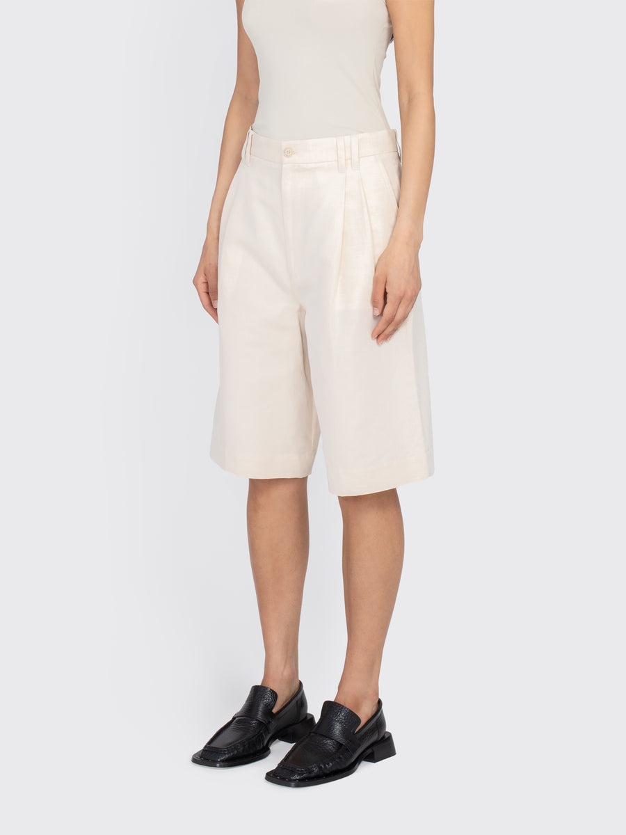 Relaxed Pleated Cotton Linen Shorts