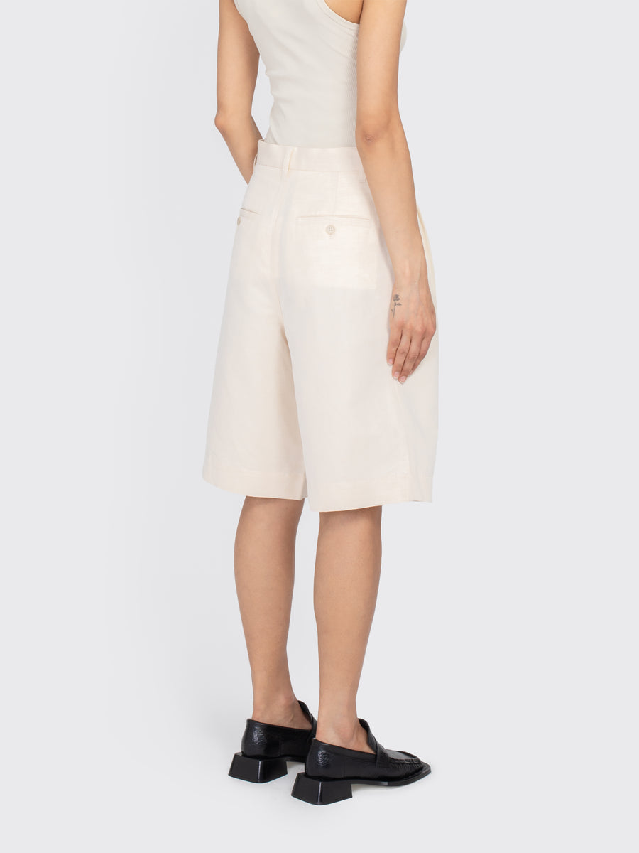 Relaxed Pleated Cotton Linen Shorts