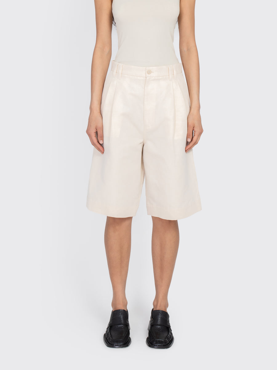 Relaxed Pleated Cotton Linen Shorts