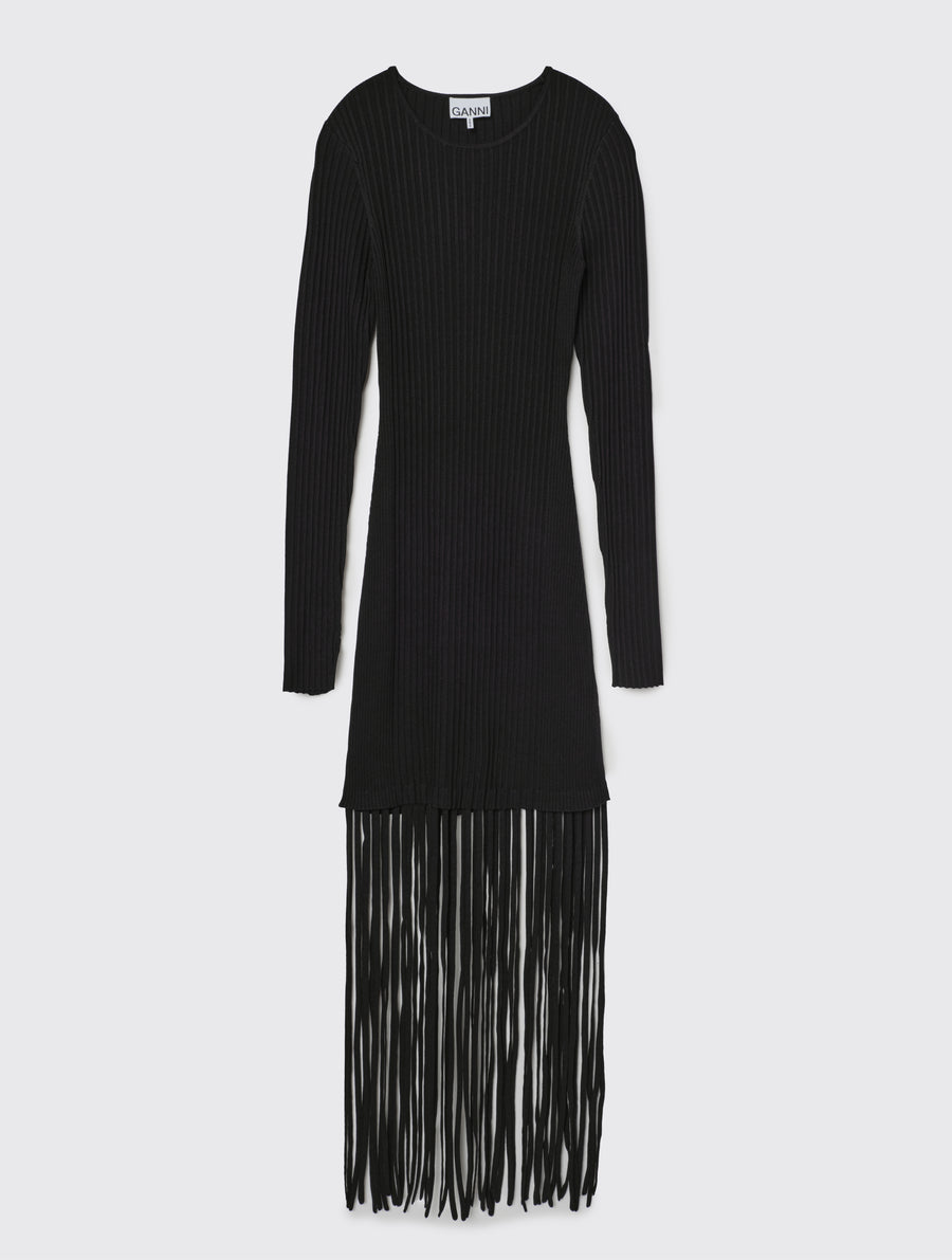 Melange Knit Fringe Mini Dress