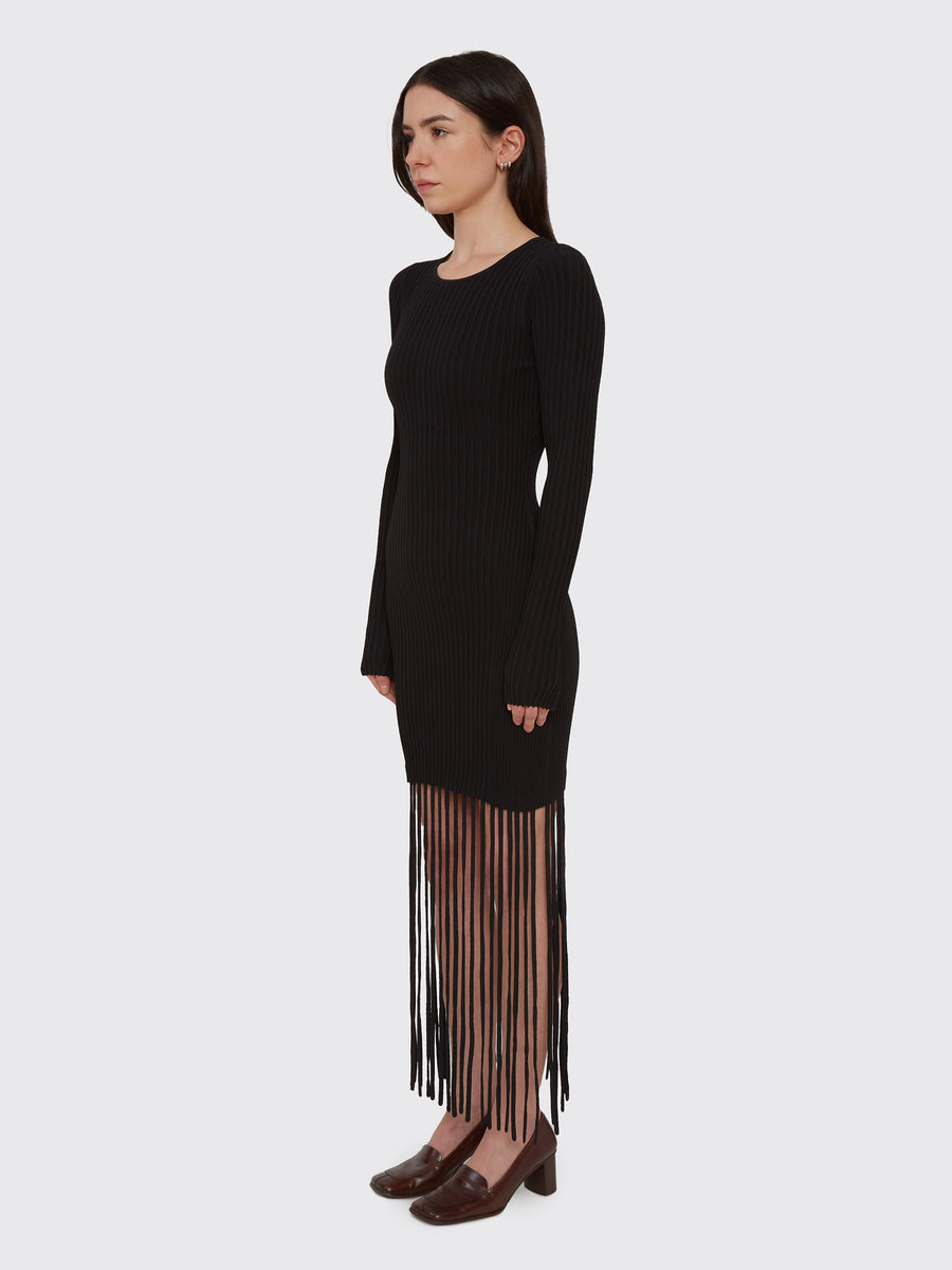 Melange Knit Fringe Mini Dress