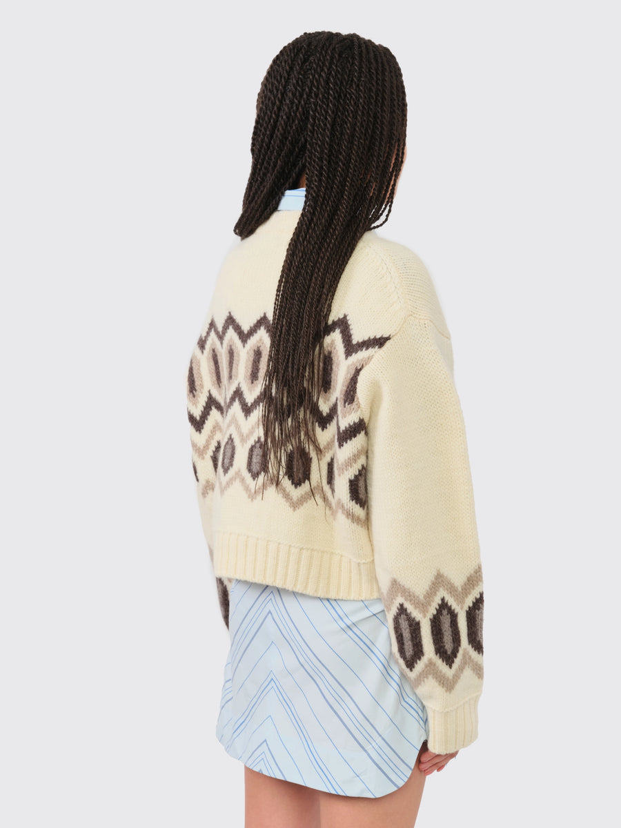 Chunky Graphic Wool Cropped O-Neck
