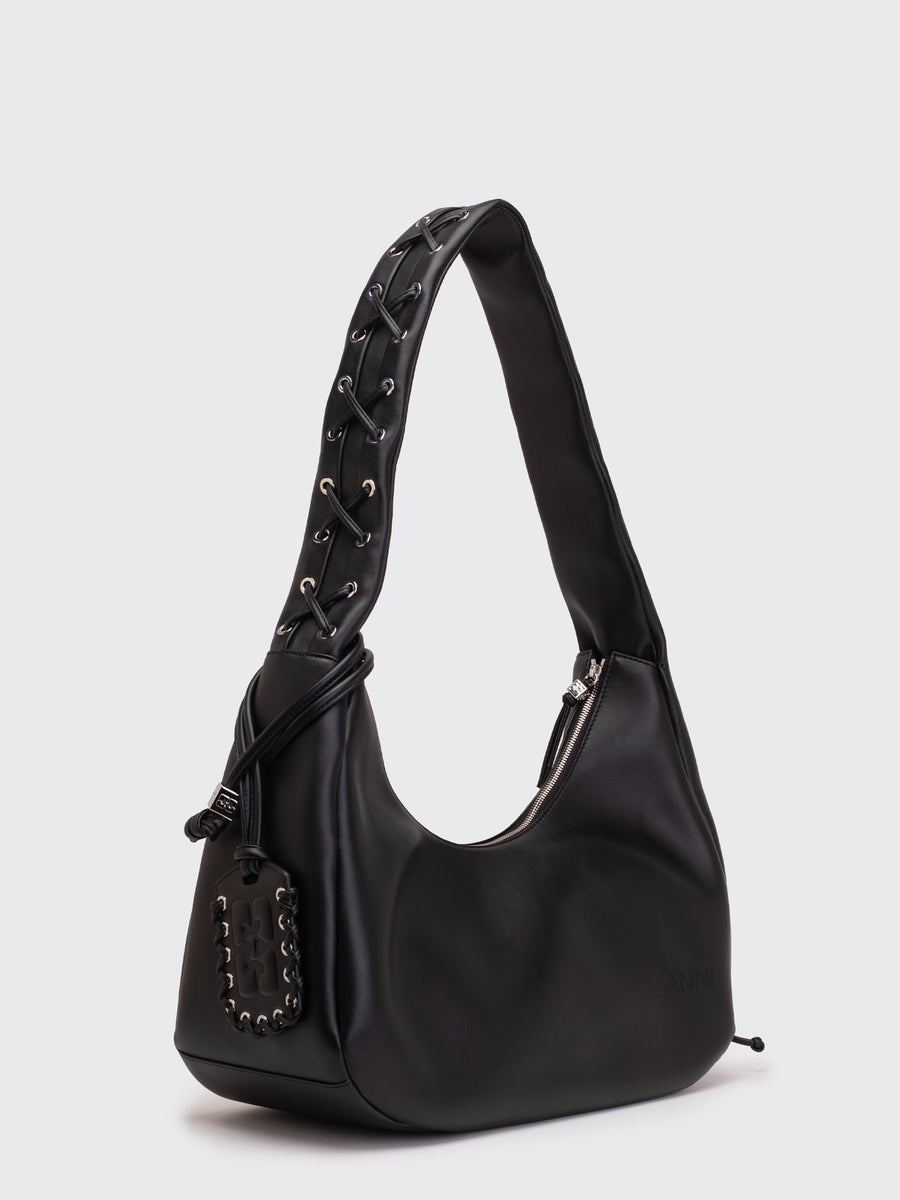Black Medium Laces Hobo Bag