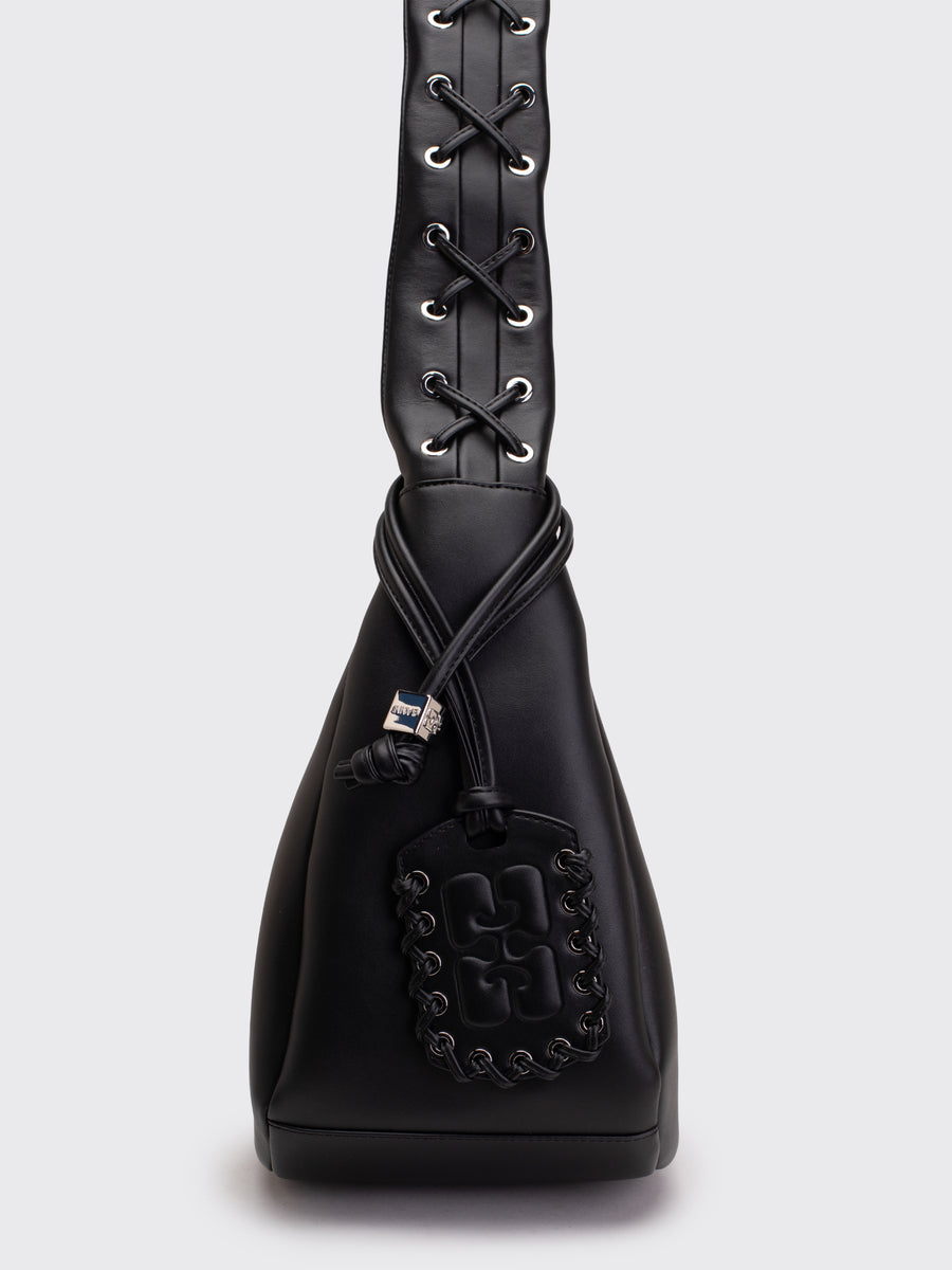Black Medium Laces Hobo Bag