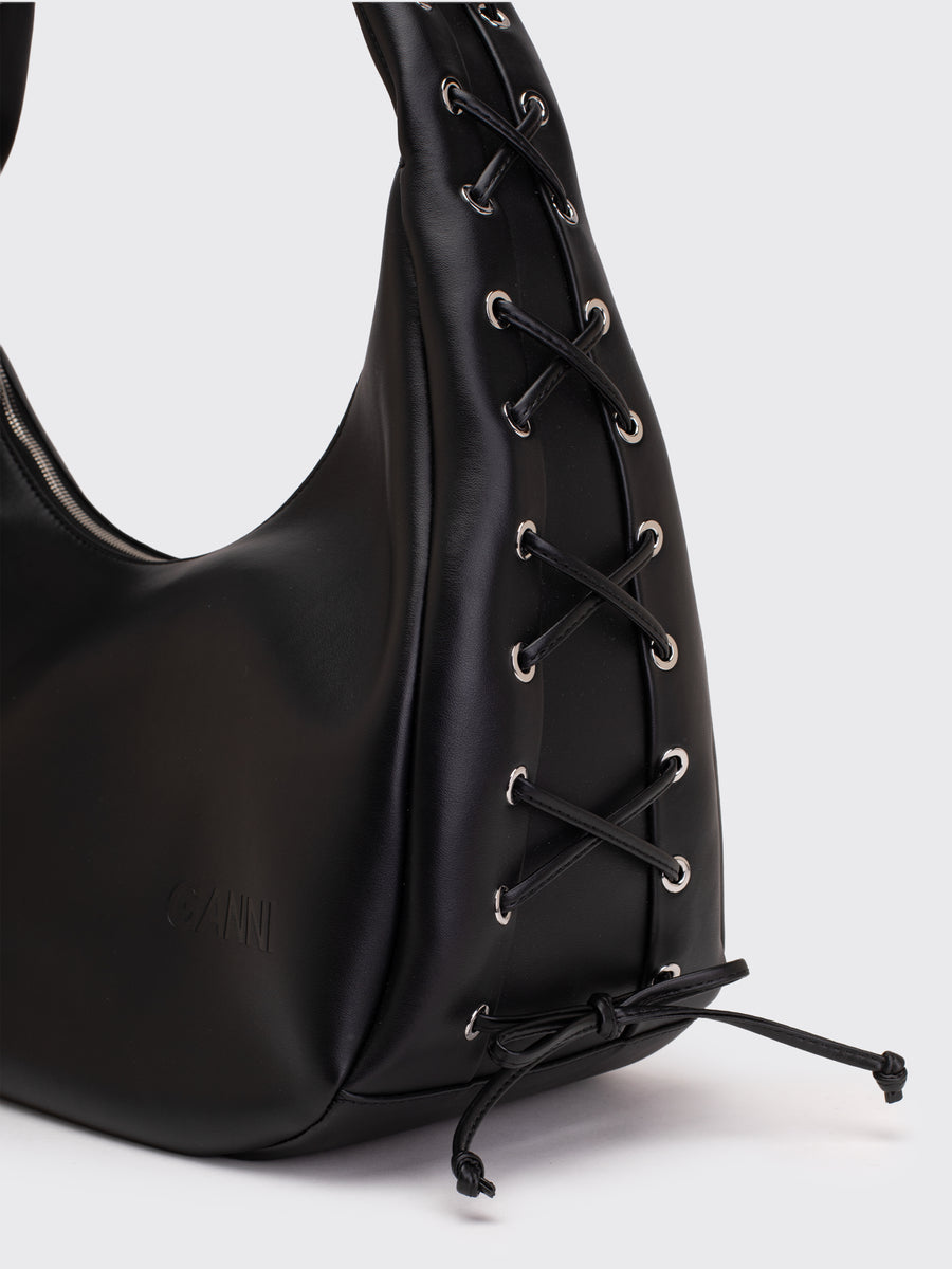 Black Medium Laces Hobo Bag