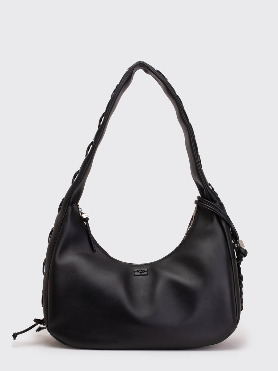 Black Medium Laces Hobo Bag