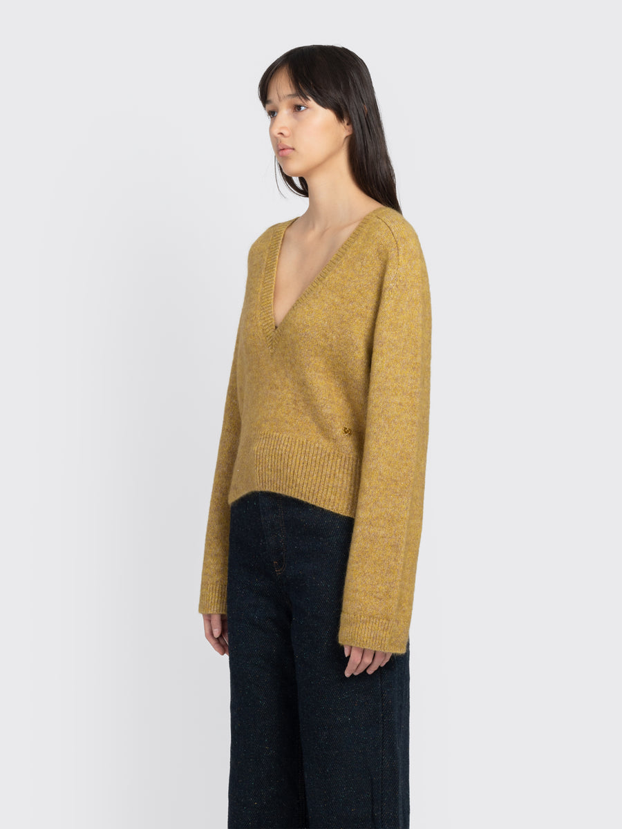 Brushed Mohair Deep V-neck