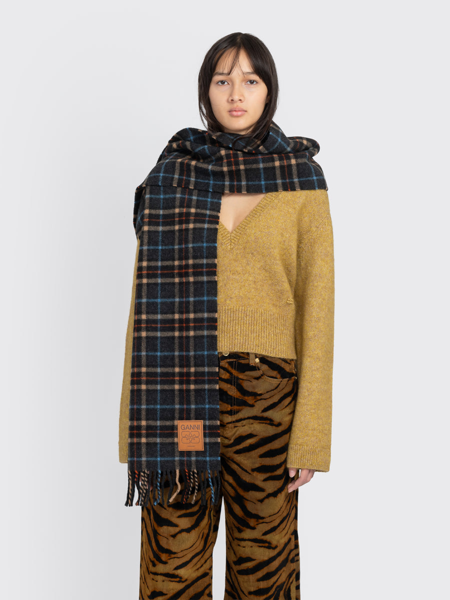 Double Face Wool Check Scarf