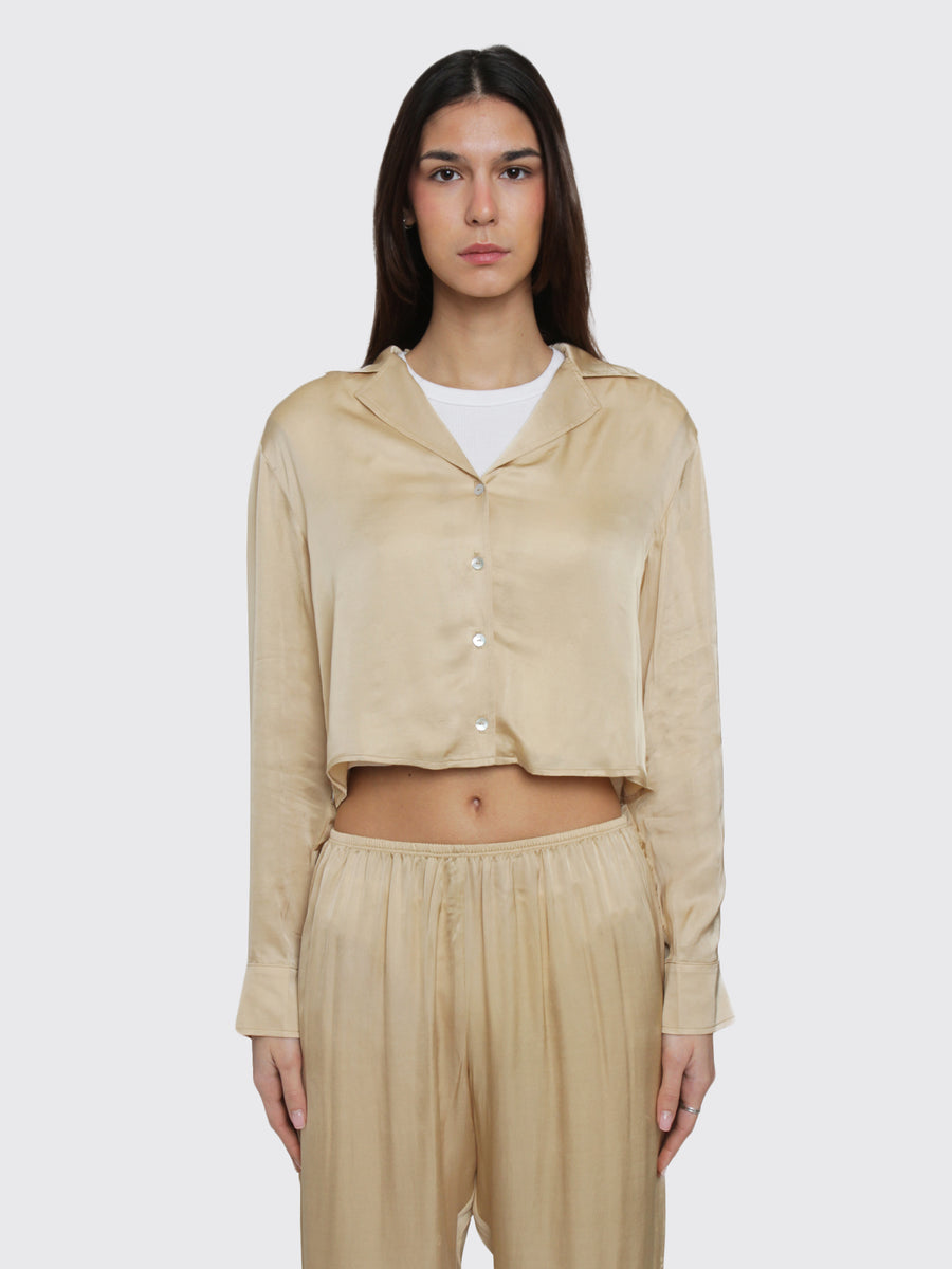 Silky Crop Button Down Oat