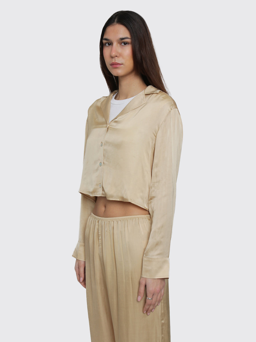 Silky Crop Button Down Oat