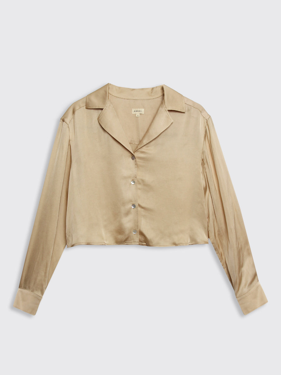 Silky Crop Button Down Oat