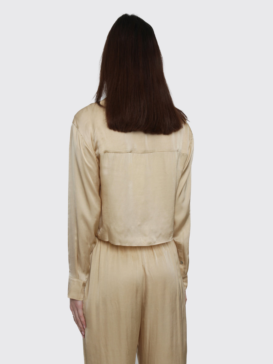 Silky Crop Button Down Oat